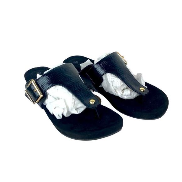 NEW * GIANI BERNINI Black Platform Rivver Wedge Slip On Thong Sandals 6.5 - Picture 2 of 14